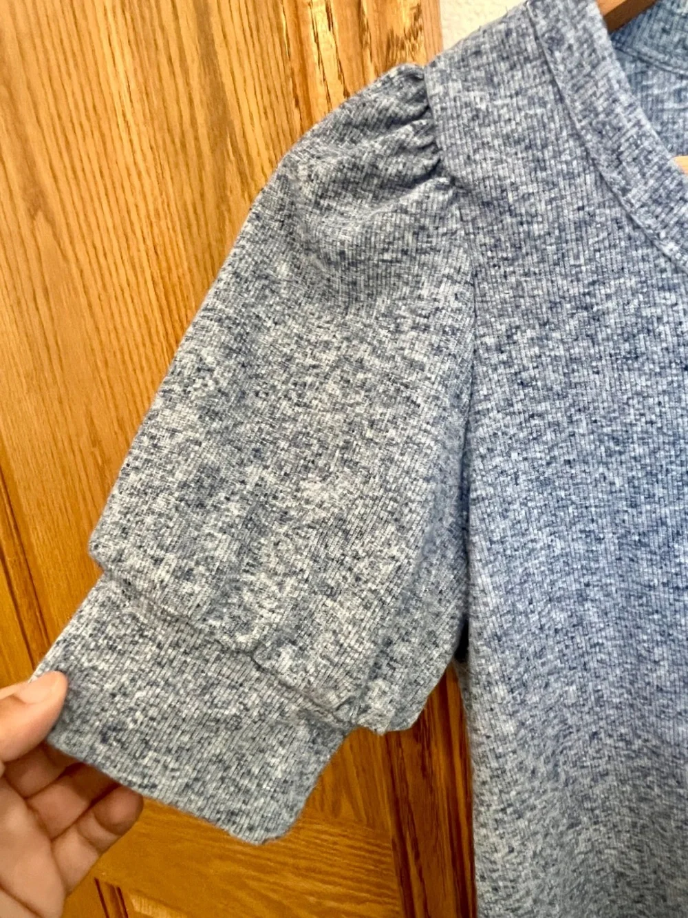 Chaser Puff Sleeve Linen-Blend Heather Blue Henley Shirt Size Extra Small XS